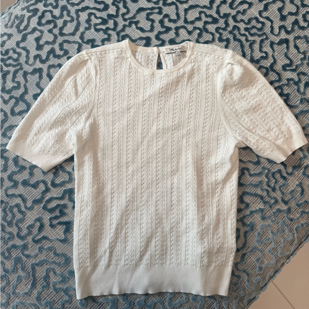 Madewell White Short Sleeve Open Knit Crewneck Sweater